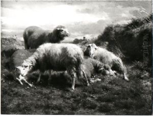 Een landschap met schapen by Rosa Bonheur