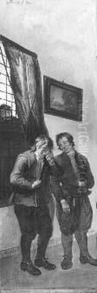 Triptiek voorstellende de boerenrechtbank uit het blijspel "Beslikte Swaantje" (linkerdeel van drieluik) - view 1