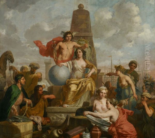 De Stedenmaagd van Amsterdam-De Stedenmaagd van Amsterdam, de hulde ontvangend van verschillende volken-Allegorie op de welvaart van Amsterdam-Allegory on the prosperity of Amsterdam - view 1