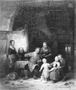 Een vrolijk huisgezin by Ferdinand de Braekeleer
