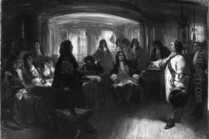Anno 1690. Schout-bij-nacht Schey verwijt lord Torrington voor de krijgsraad het verlies van de slag bij Kaap Bevesier