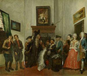 het pleidooi van advocaat Carel-The village court in Beslikte Swaantje, a farce by Cornelis Troost