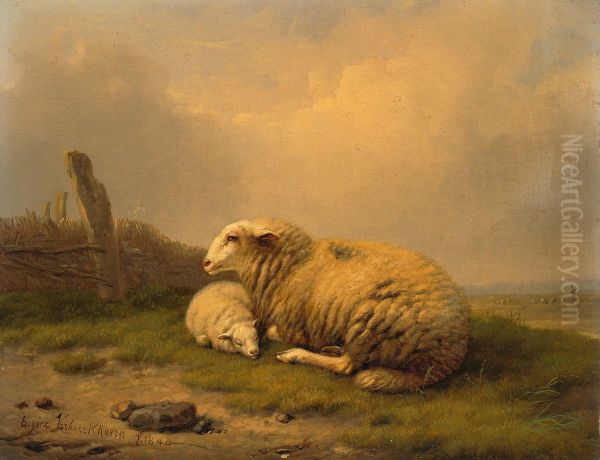Een rustend schaap en een lam - view 1