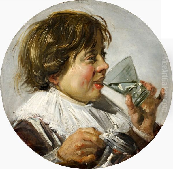 Boy with a glass and a pewter jug - view 1