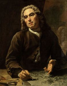 Autoportrait devant l'esquisse de la chute des anges rebelles by Antoine Rivalz