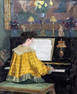 Young woman at the pianoFrancais:Jeune femme au pianoItaliano:Giovane donna al pianoforte by Francois Gauzi