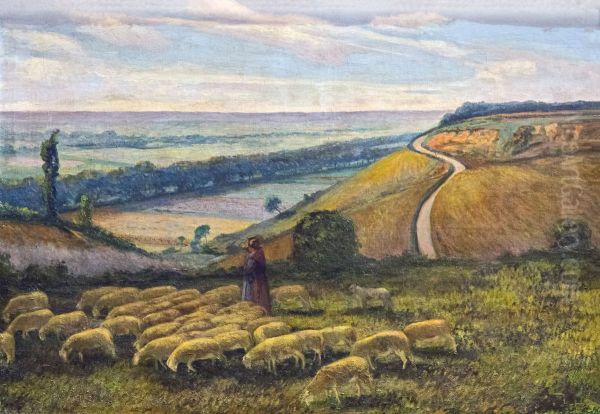 Shepherde among his flockFrancais:Bergere au milieu de son troupeauItaliano:Bergere nel mezzo del suo gregge - view 1
