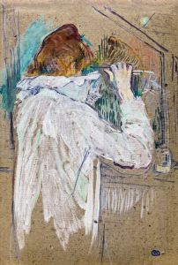 Curling womanFrancais:Femme se frisantItaliano:Donna arricciacapelli by Henri De Toulouse-Lautrec