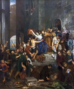 Looting of a house at theGiudeccafrom Venice to the Middle Ages.Francais:Pillage d'une maison a laGiudeccade Venise au Moyen Age.Italiano:Saccheggio di una casa allaGiudeccada Venezia al Medioevo.