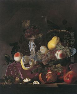 Nature morte de fruits, raisins, grenades et tableau Nature morte de fruits, raisins, grenades et tableau
