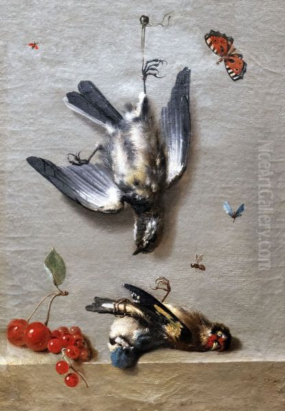 Still life with two dead birds, a mouse and three insectsFrancais:Nature morte avec deux oiseaux morts, une souris et trois insectesItaliano:Natura morta con due uccelli morti, un topo e tre insetti - view 1