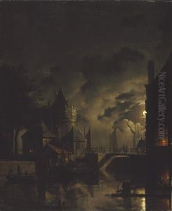 De Schreierstoren te Amsterdam bij maanlicht De Schreierstoren te Amsterdam bij maanlicht