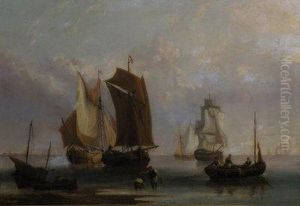 Dutch Fishing Boats And Other Vessels In A Calm by John Wilson Carmichael