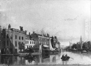 Gezicht op de Binnenamstel achter de Nieuwe Doelenstraat by Cornelis Springer