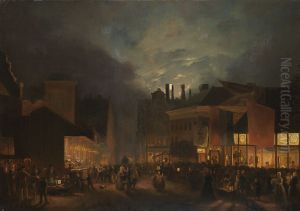 Kermis op de Botermarkt bij avond by Hendrik Gerrit ten Cate