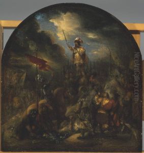 Brinio op het schild geheven-Brinio raised standing on the soldiers' shields