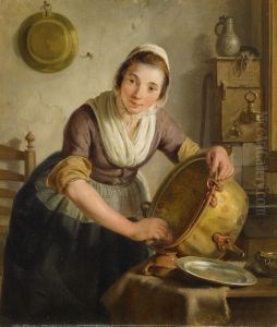 Woman scrubbing a kettle