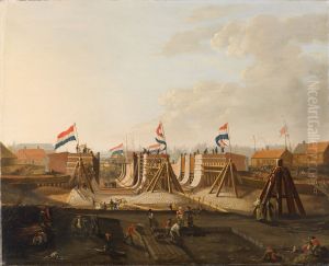 De bouw van de Oosterdokssluis, gezien uit het noorden