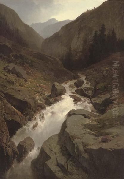 A Mountain Torrent Rushing Through A Gorge - view 1