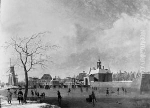 De Singelgracht met de Leidsepoort in de winter
