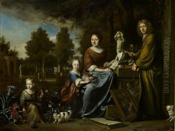Agneta Block (Emmerich 29-10-1629 - Amsterdam 20-4-1704), and her family at their summer home Vijverhof (later calledFlora Batavia), with her cultivated pineapple - view 1