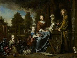Agneta Block (Emmerich 29-10-1629 - Amsterdam 20-4-1704), and her family at their summer home Vijverhof (later calledFlora Batavia), with her cultivated pineapple