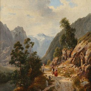 Mountain Road With People Close To A Road Altar