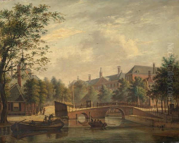 Het Aalmoezeniers-weeshuis, gezien vanaf de Prinsengracht over de verbindingsbrug van de Leidsegracht - view 1
