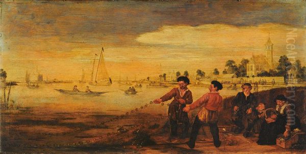 Vissers aan de Amstel bij de Pauwentuin-Fishermen on the River Amstel near 'De Pauwentuin' - view 1