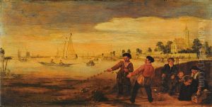 Vissers aan de Amstel bij de Pauwentuin-Fishermen on the River Amstel near 'De Pauwentuin' by Arent Arentsz