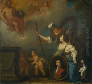 Allegorische voorstelling met zelfportret in wezenkleding by Juriaen Pool