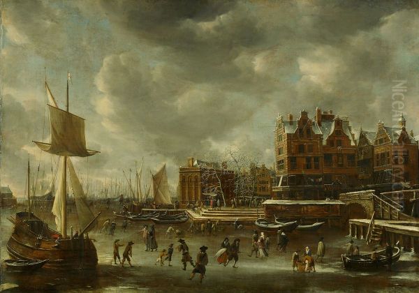 Het IJ bij de Nieuwe Brug in de winter, gezien naar het oosten - view 1
