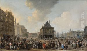 De Dam, gezien naar het Noorden, met het Stadhuis in aanbouw