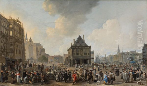 Dam Square with the new Town Hall under Construction - view 1