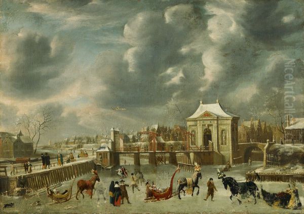 Stadsgracht met Heiligewegspoort in de winter-Stadsgracht met Heiligewegspoort, gezien van de zijde van de Herengracht-Heiligewegspoort in winter - view 1