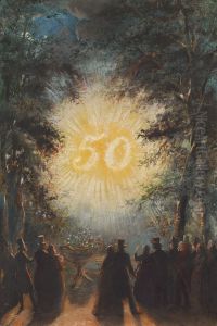 1843, illuminatie ter gelegenheid van de gouden bruiloft van echtpaar Wurfbain-Hurrelbrinck op het buiten Zorg Vrij nabij Haarlem by Nicolaas Pieneman
