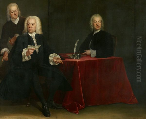 De regenten van het Leprozenhuis-Twee regenten en de binnenvader van het Leprozenhuis-Two governors and the house father of the Leper House - view 1