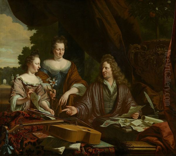 David (1654-1729), Agneta (ca. 1658-1719) en hun dochter Catherina (1683-1729) de Neufville - view 1