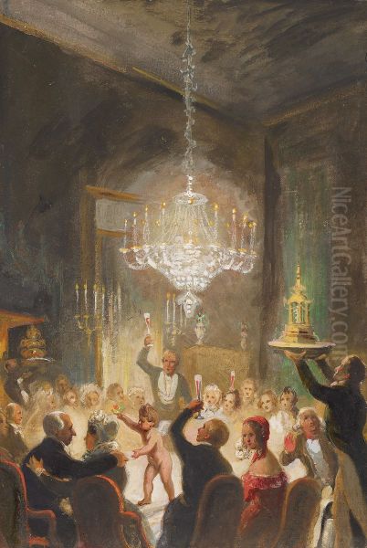 1818, zilveren bruiloft van echtpaar Wurfbain-Hurrelbrinck in logement De Zwaan op de Nieuwendijk - view 1