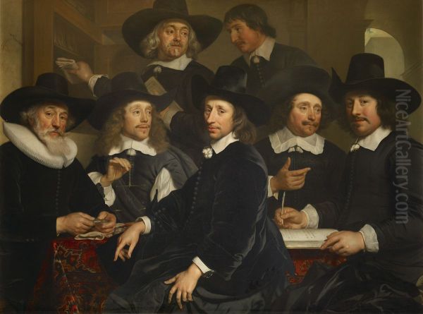 De regenten van het Oudezijds Huiszittenhuis-Zes regenten en de binnenvader van het Oudezijds Huiszittenhuis-Zes regenten en een bode - view 1