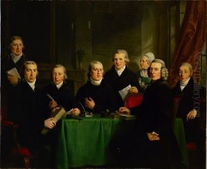 De regenten van het Nieuwezijds Huiszittenhuis-6 regenten v/h n.z. huisz.-aalm. armenhuis 1799-Four directors and the matron of an Amsterdam almshouse, 1806 by Adriaan de Lelie