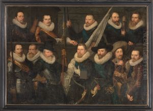 Schutters van de compagnie van kapitein Adriaen Pietersz. Raep en Dirck Hasselaer-Korporaalschap van kapitein Adriaen Pietersz. Raep en Dirck Hasselaer by Cornelis van der Voort