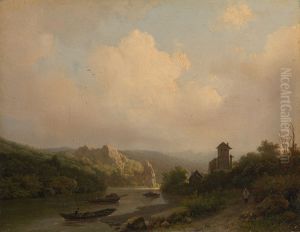 Een rivier in bergachtig landschap by Barend Cornelis Koekkoek
