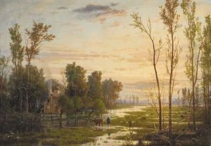 Neatherds Returning Home In A River Landscape