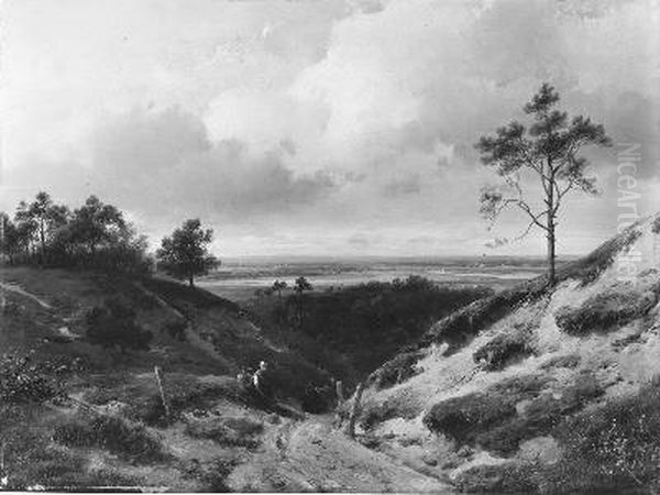 Een Gelders landschap, op de voorgrond een rustende boerin - view 1