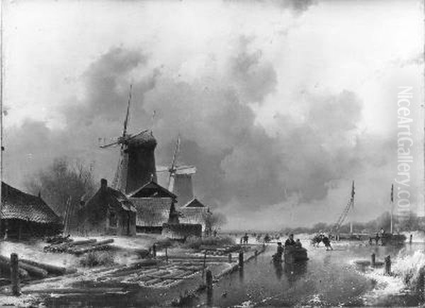 Houtzaagmolens aan een vaart bij winter - view 1