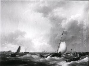Een gezicht op de Zuiderzee met zeilende schepen by Hermanus Koekkoek