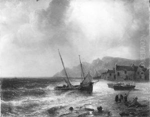 Een vissersdorp aan de Franse kust by Theodore Gudin