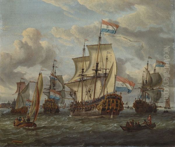 Het fregat Pieter en Paul op het IJ-Het met medewerking van czaar Peter de Grote in januari 1698 voltooide fregat Pieter en Paul op het IJ-The Frigate 'Peter and Paul' on the river IJ - view 1