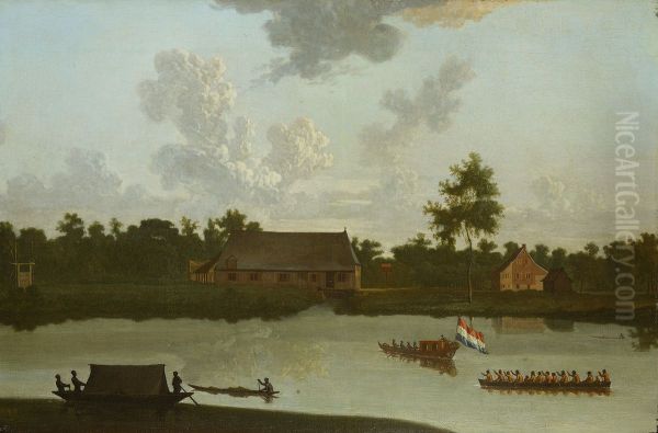De suikerplantage Waterlant in Suriname-Plantage van Jonas Witsen aan de Surinamerivier-A plantation belonging to Jonas Witsen on the river Surinam - view 1